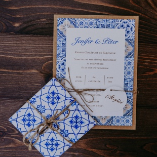 Portugál azulejo mintás tematikus esküvő a Rosinante fogadóban
